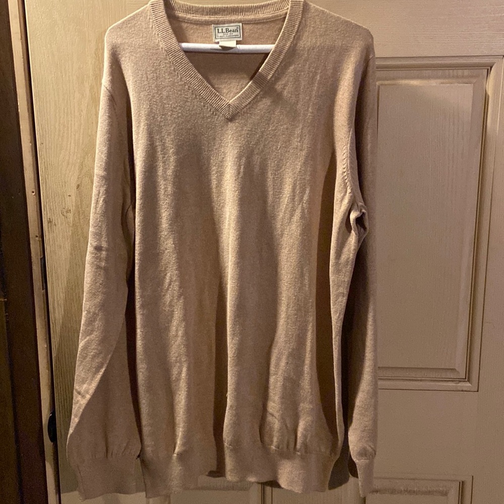 Mens L.L.Bean Tan Long Sleeve V-neck Sweater Large Tall